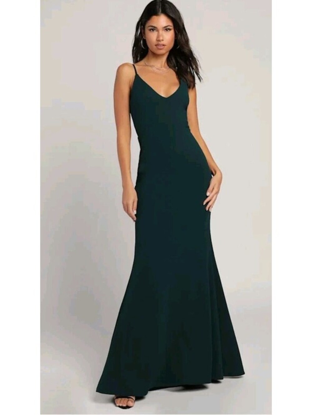 Lulus Slip Dress Womens XS Green V Neck Strappy Maxi Formal Wedding Guest